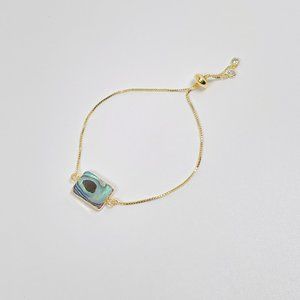Natural Paua Abalone Pearl Pendant 24K Gold Plated Adjustable Bracelet